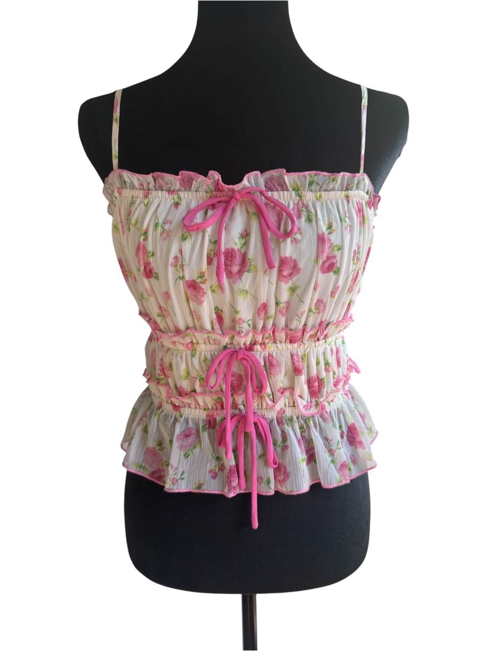 Thirty /Thirty Women’s Floral Smocked Square Neck Spaghetti Cami Tank Top XS